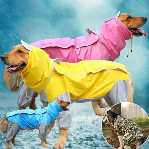 Large Dog Raincoat Reflective Waterproof Dog Clothes Outdoor Rain Coat Jacket Camo Big Dog Rain Raincape Pet Poncho
